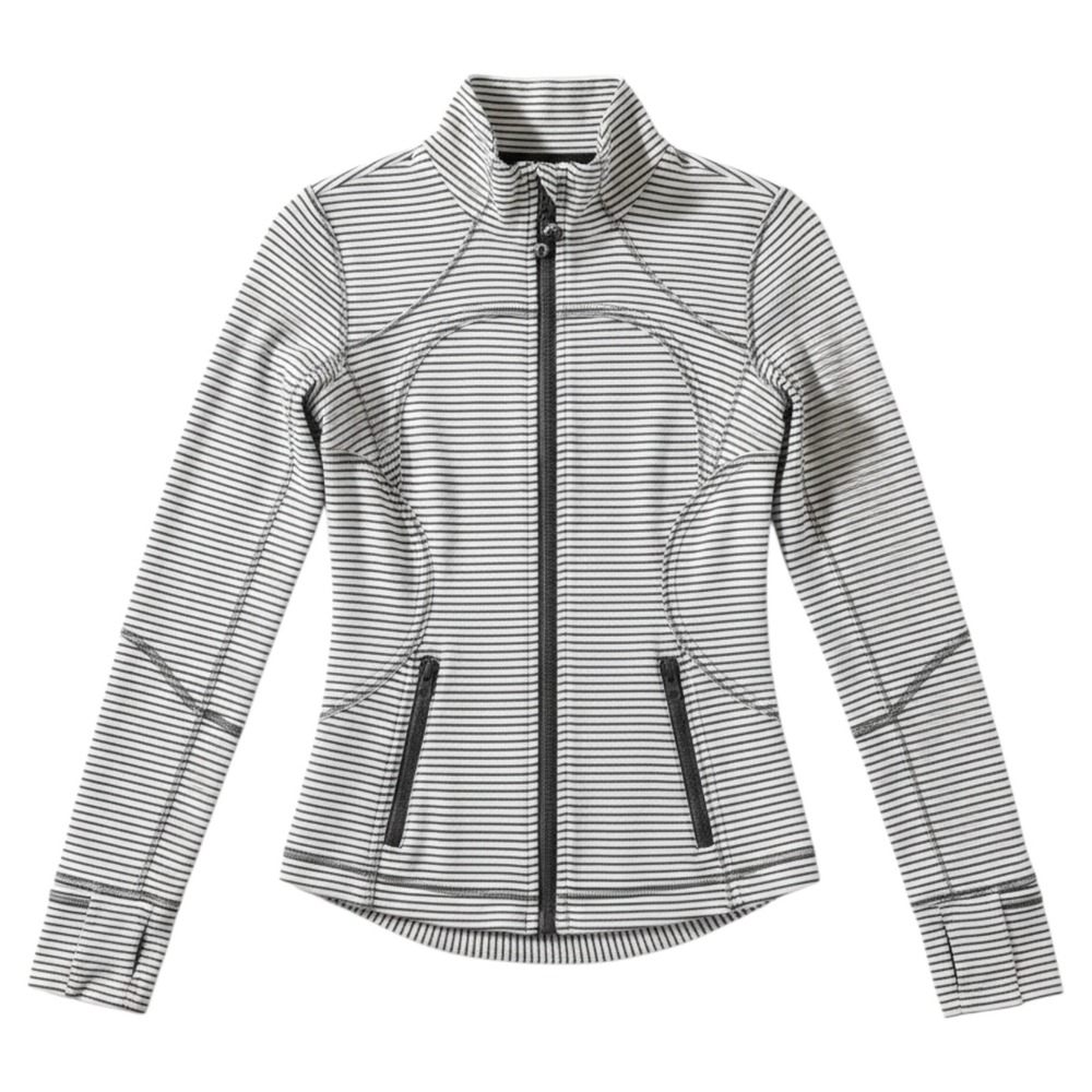 Lululemon Forme Jacket Womens 4 White Gray Hyper Stripe Angel Wing Cuffins Yoga